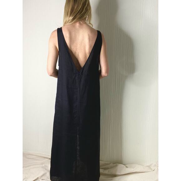 REFORMATION Black Linen V Neck Plunge Back Slit Maxi Dress US XS/S - Picture 4 of 9